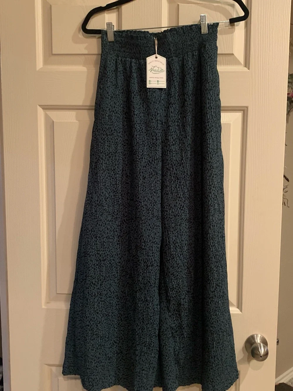 Wide-Leg Teal Printed Pants